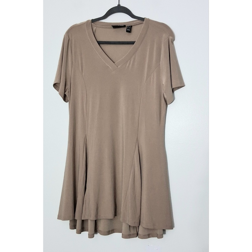 Attitudes by Renee Top Women's Size Large Como Jersey Knit Godet Beige Preowned